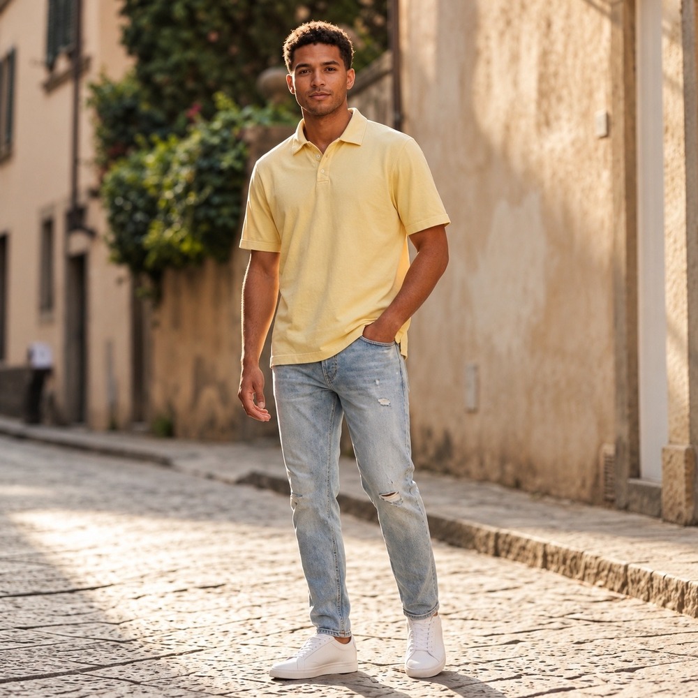 AYR Pima Cotton Polo Men XL Yellow Short Sleeve Casual Preppy Classic Minimalist